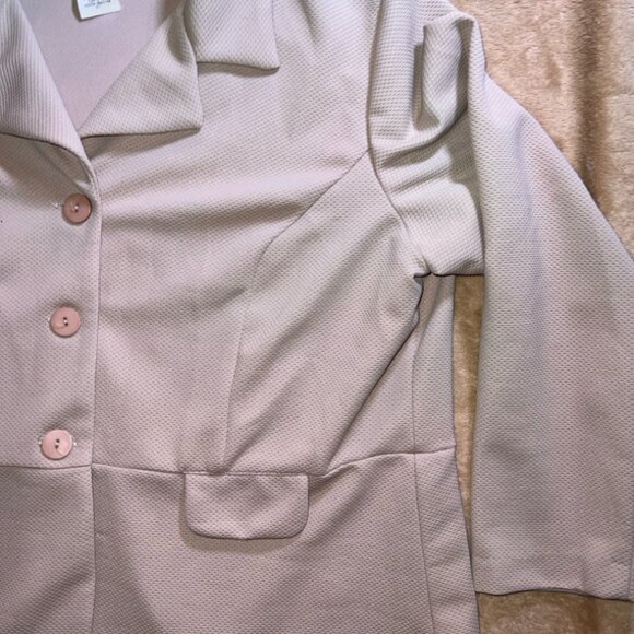 Bedford Fair Women PXL Tan Blazer 3 Button Texture Office Business Jacket (T) - Picture 2 of 7